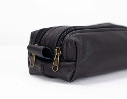 black leather double zippered case