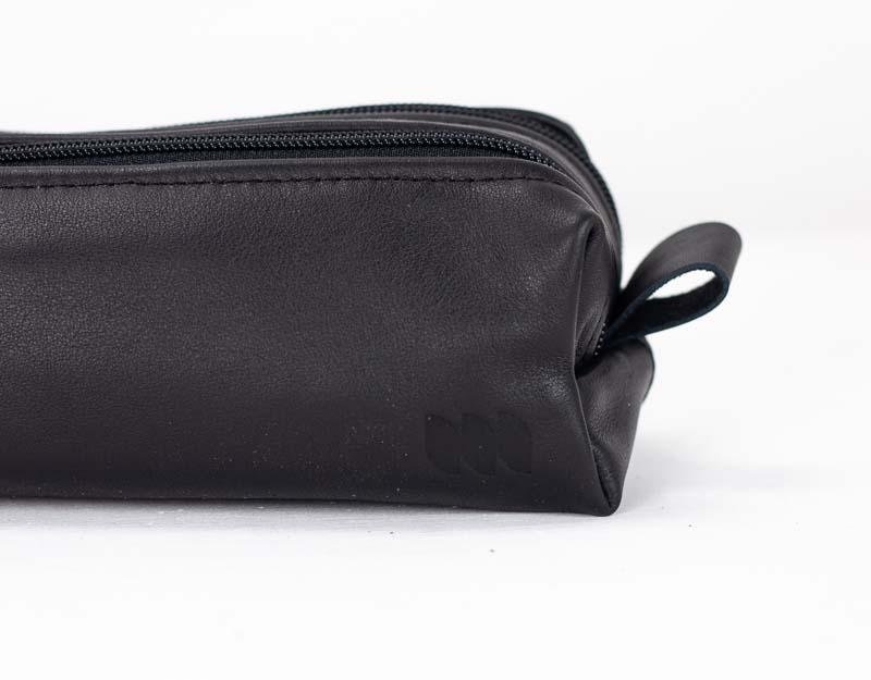 black leather double zippered case