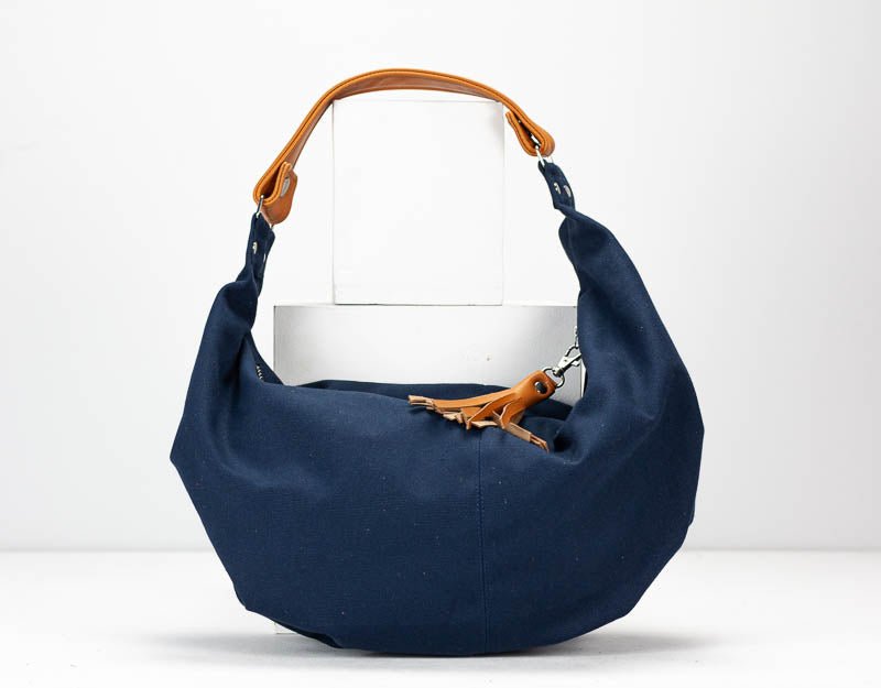Kallia mini bag - Blue canvas and Brown leather - milloobags