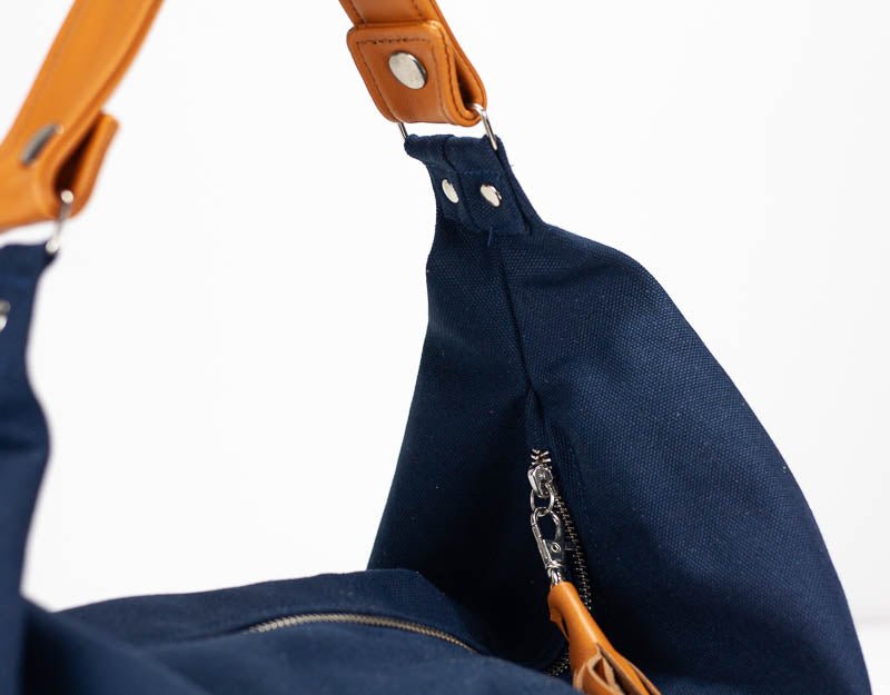 Kallia mini bag - Blue canvas and Brown leather - milloobags