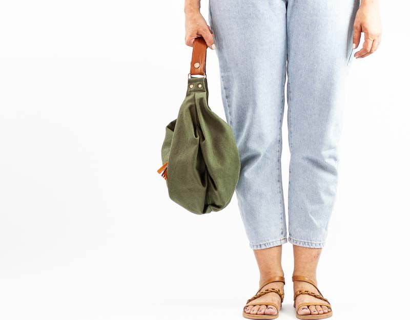 Kallia mini bag - Green canvas and brown leather - milloobags