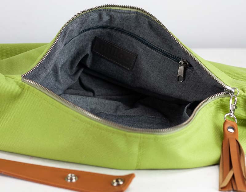 Kallia mini bag - Lime green canvas and brown leather - milloobags