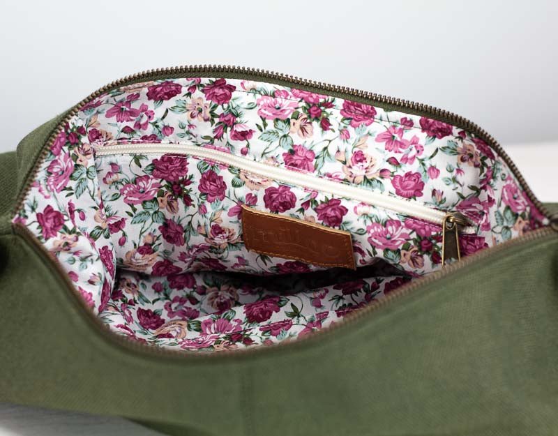 Kallia mini bag - Green canvas and brown leather - milloobags