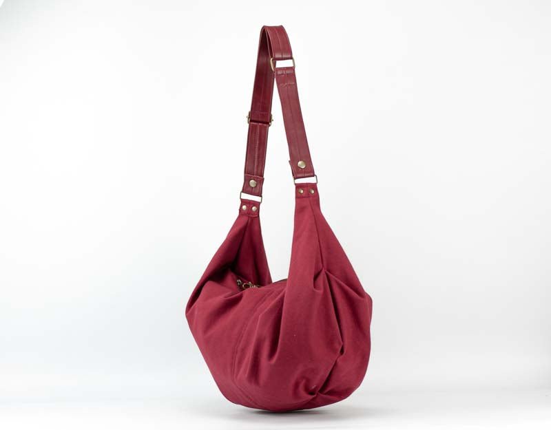 Kallia crossbody bag - Wine red canvas and leather - milloobags