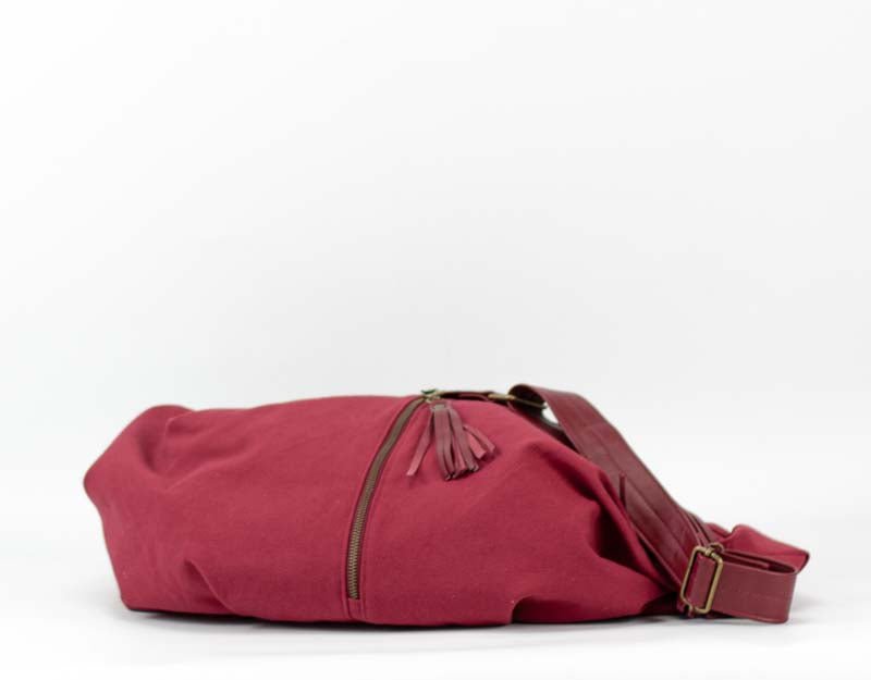 Kallia crossbody bag - Wine red canvas and leather - milloobags