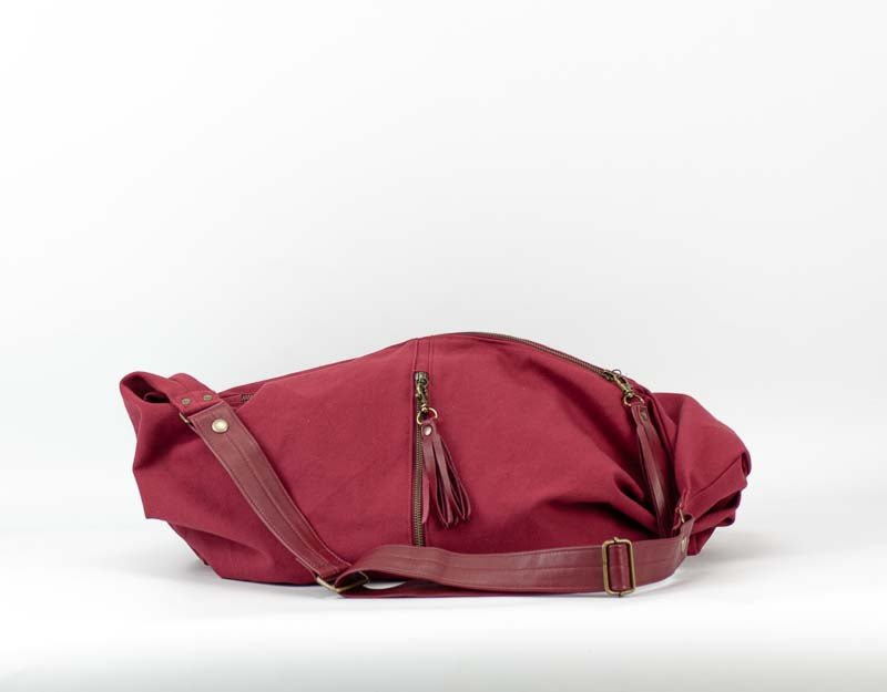 Kallia crossbody bag - Wine red canvas and leather - milloobags